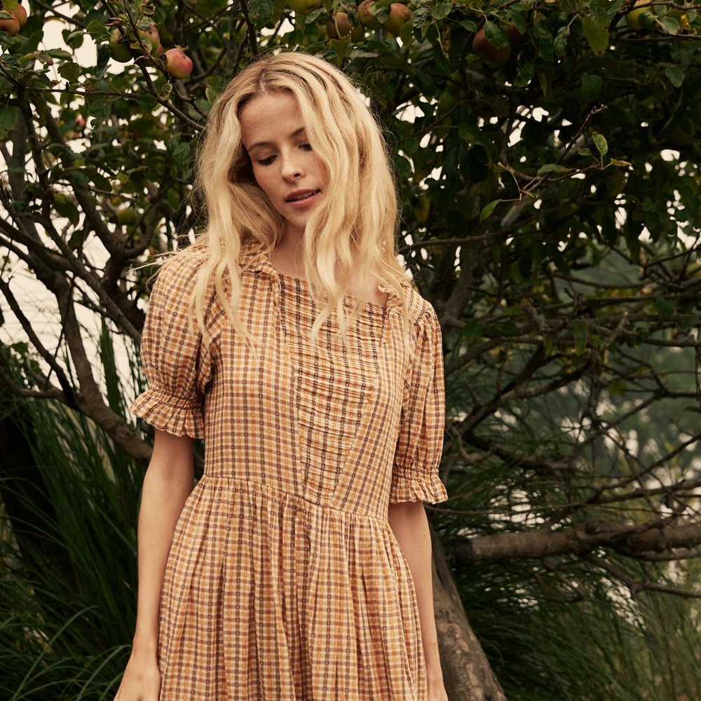 NWOT Dôen Eloise Dress in Orange Meringue Plaid